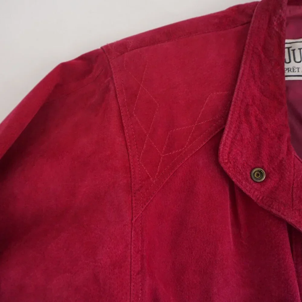 Vintage Just Petites Red Suede Leather Zip Jacket Minimalist Classic Cropped L - Picture 11 of 15